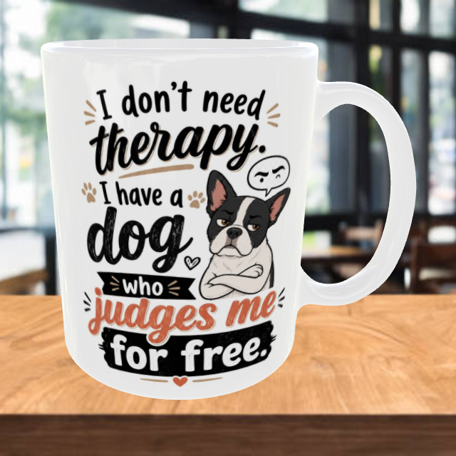 I Don't Need Therapy I Have A Dog Who Judges Me For Free Coffee Mug