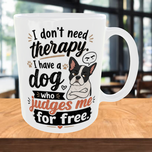 I Don't Need Therapy I Have A Dog Who Judges Me For Free Coffee Mug