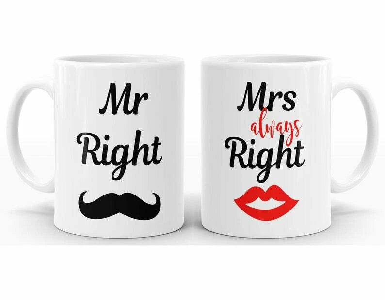 Mr & Mrs Always Right Mug Set - Wedding, Anniversary Gift - 2 Mugs