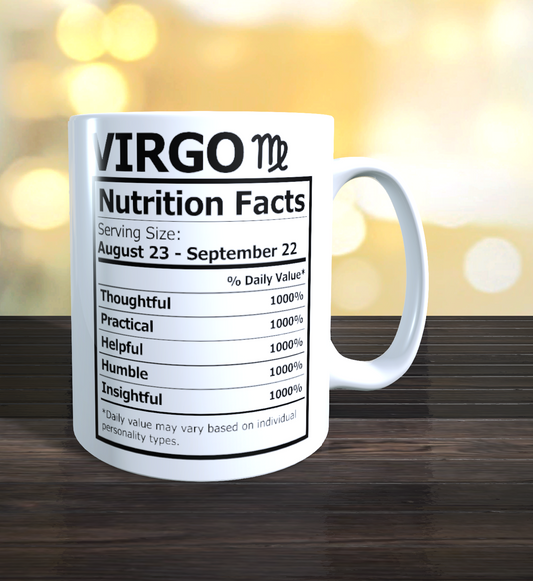 Virgo Birthday Gift Coffee Mug Zodiac Sign White for Her and Him Nutrition